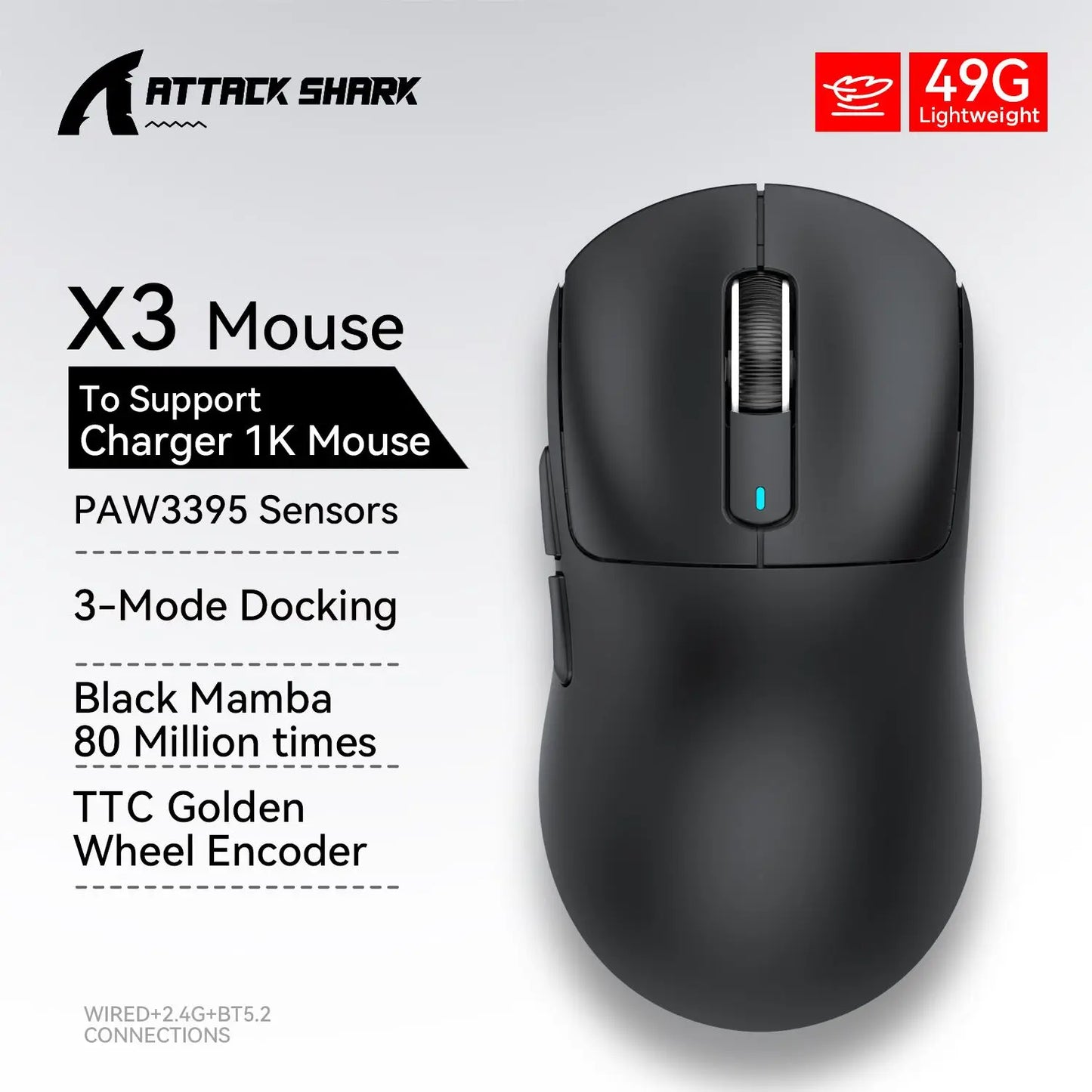 🦈⚡ Attack Shark X3 / X3 Pro – Ultra-Light Gaming Mouse με PAW3395 & Tri-Mode