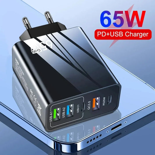 ⚡🔋 65W GaN Multi-Port Charger 🚀📱 (3 USB + 2 PD – 5 Θύρες)