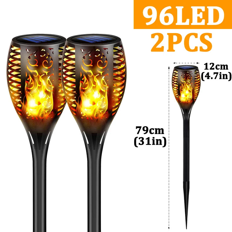 🔥🌞 Ηλιακά Φωτιστικά Κήπου – 96 LED Torch με Εφέ Φλόγας, Αδιάβροχα & Αυτόματης Λειτουργίας 🌙✨