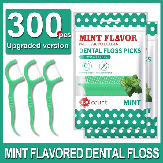 🦷✨ 300pcs Mint Dental Floss Sticks – Οδοντικό Νήμα & Οδοντογλυφίδες σε Ένα 💚