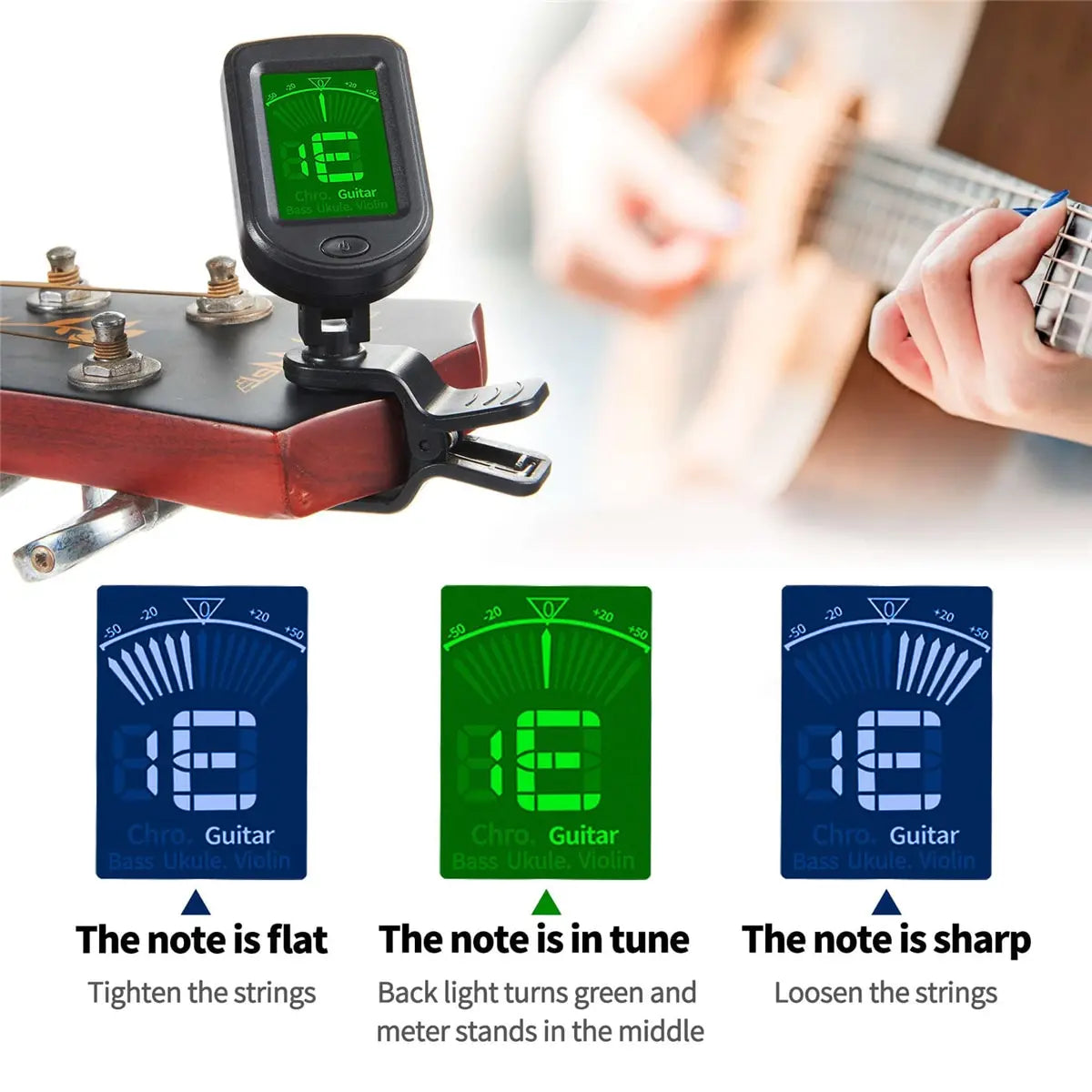 🎸🎶 Guitar Tuner Clip-On – Ηλεκτρονικό Κουρδιστήρι για Κιθάρα, Μπάσο, Ουκουλέλε, Βιολί, Μαντολίνο & Μπαντζό 🎵