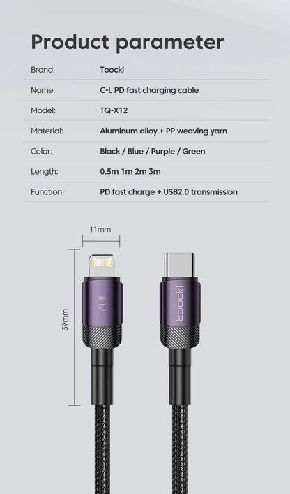 ⚡📱 Toocki PD 20W USB-C to Lightning Cable – Γρήγορη Φόρτιση & Data Sync 🎯