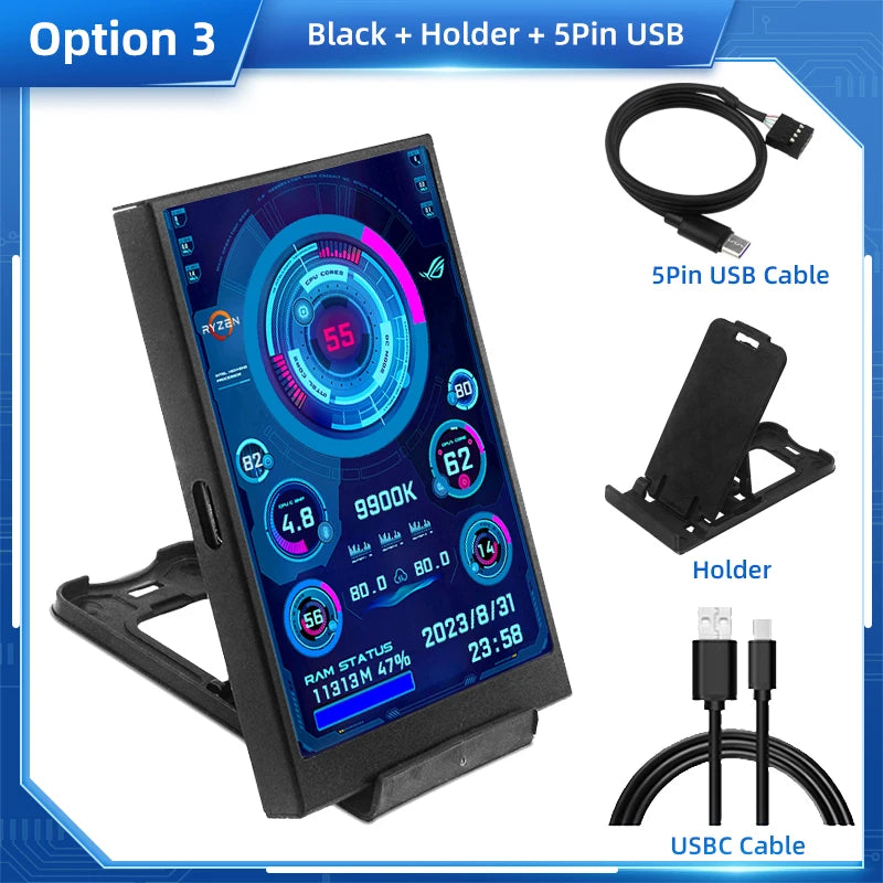 3.5” IPS Secondary Computer Screen USB-C – Real-Time Monitor CPU / GPU / RAM / HDD
