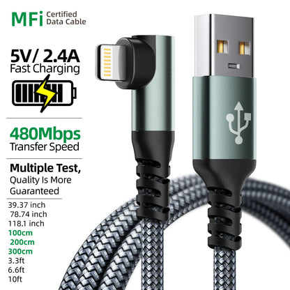 ⚡📱 90° Lightning Cable MFi Certified – Δεξιάς Γωνίας Φορτιστής για iPhone 14/13/12 🎯