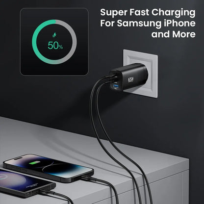 ⚡🔌 ASOMETECH GaN Φορτιστής 65W – 3 Θύρες USB-C & USB-A, PD/QC4.0, PPS για Laptop, MacBook, iPhone & Samsung 🚀