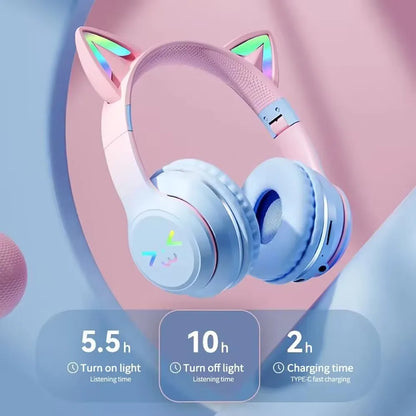 🎧 Ασύρματα Ακουστικά Cat Ear RGB – LS Original Bluetooth 5.3 Headset | Με Μικρόφωνο, LED Φωτισμό & Ενσύρματη/Ασύρματη Λειτουργία