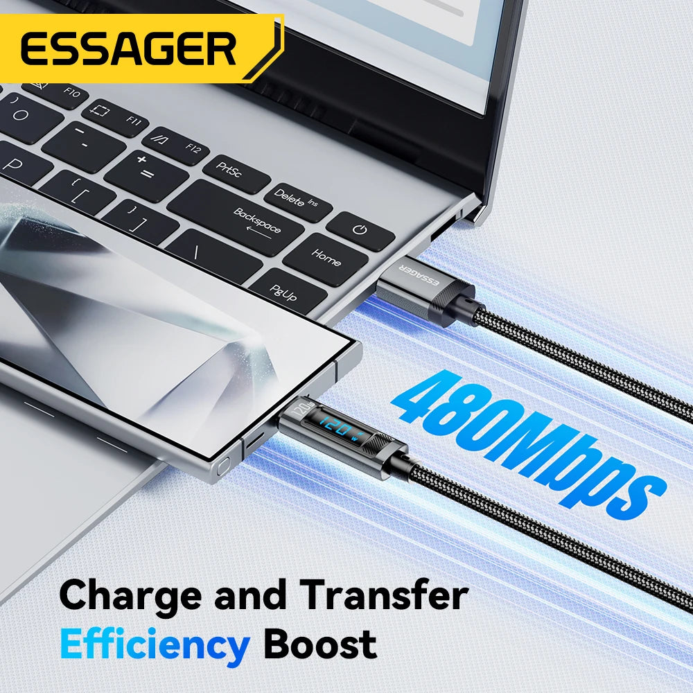 Essager USB Type-C Καλώδιο Φόρτισης 120W με LED Ένδειξη Ισχύος