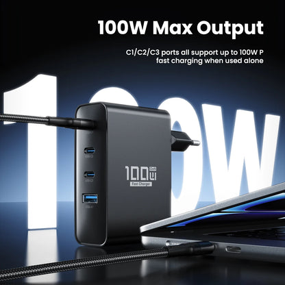 ⚡ ASOMETECH 100W GaN Fast Charger – Φορτιστής Ταχείας Φόρτισης με 4 Θύρες (3×USB-C + 1×USB-A)