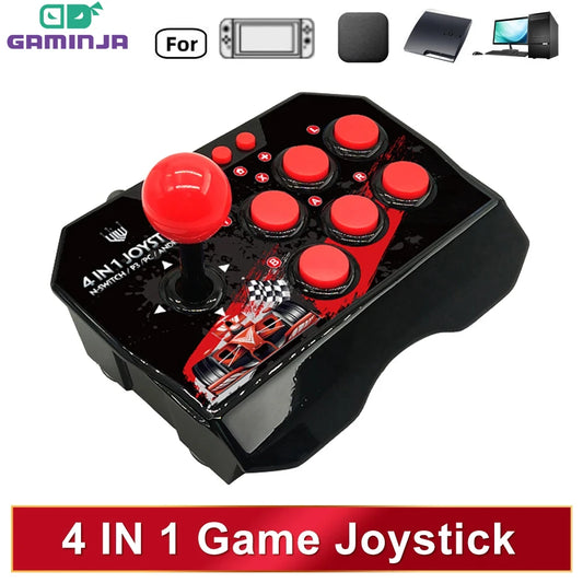 🕹️ GAMINJA 4-in-1 Wired Arcade Joystick | Με Καλώδιο 3M, TURBO Λειτουργία & Μεγάλα Κουμπιά | Συμβατό με Nintendo Switch / Android TV / PS3 / PC