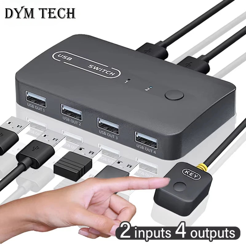 🖥️🔌 USB KVM Switch Adapter 2 Input 4 Output – Keyboard & Mouse Sharing Hub