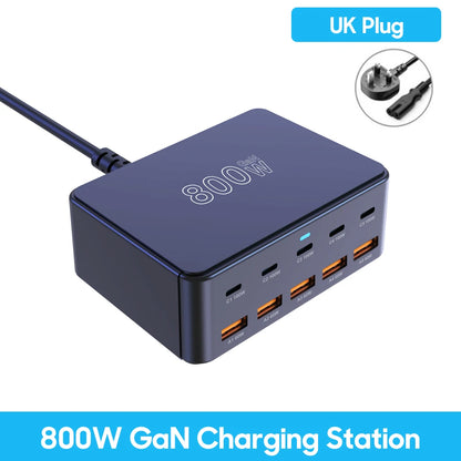 ⚡🔌 800W GaN Desktop Charger – 10 Θύρες USB-C / USB-A PD Fast Charging