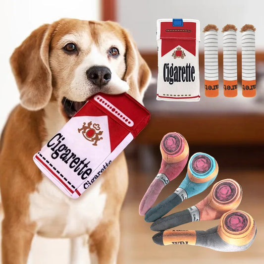 Funny Dog Chew Toy 🐶🚬 | Plush Cigarette & Joint Design 🧸 | Squeaky Sound 🔊 | Interactive & Soft Bite Toy 😄