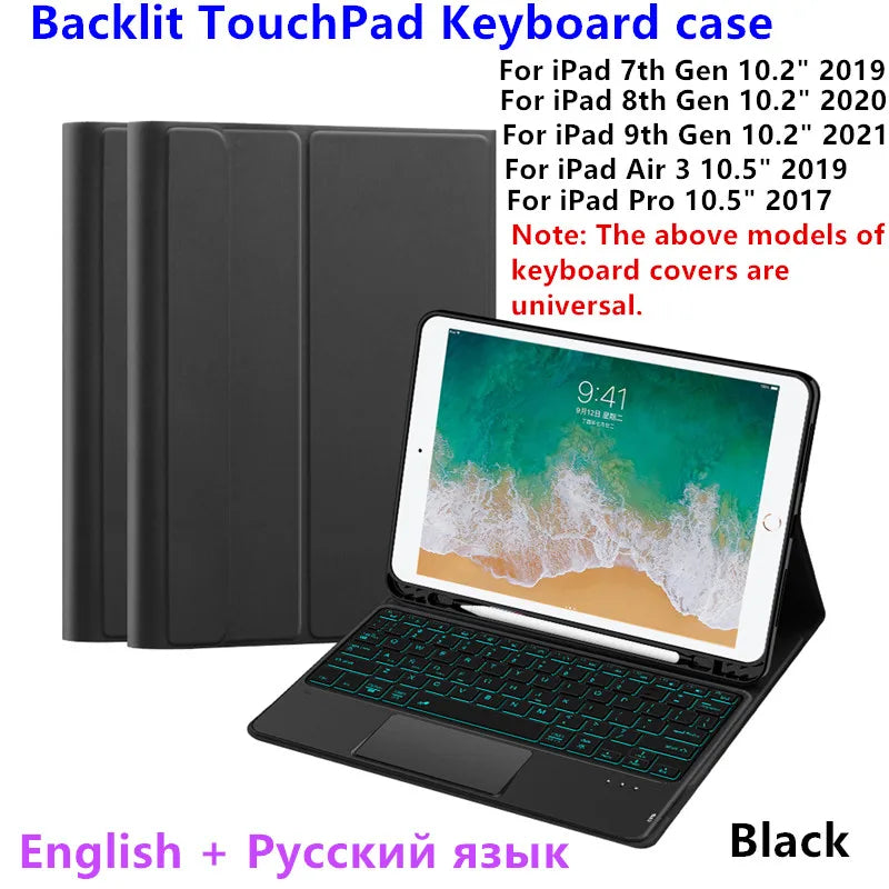 💻✨ Keyboard Case με Touchpad & Backlight – Συμβατό με iPad 7/8/9th Gen, Air3 & Pro 10.5" ✨📱