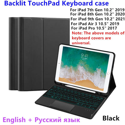 💻✨ Keyboard Case με Touchpad & Backlight – Συμβατό με iPad 7/8/9th Gen, Air3 & Pro 10.5" ✨📱