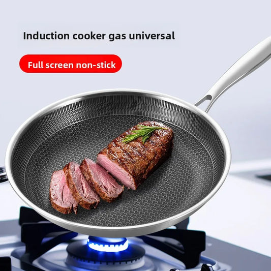 🥩 Τηγάνι 304 Τριπλής Στρώσης Ανοξείδωτου Ατσαλιού – Με Επιφάνεια Honeycomb & Αντικολλητική Τεχνολογία | Ιδανικό για Αυγά & Μπριζόλες