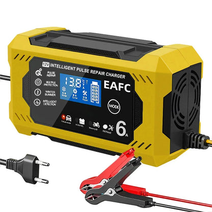 🔋🚗 Smart Battery Charger 12V 6A – Car & Motorcycle with LCD Repair Mode 🚗🔋