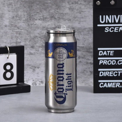 🍺 500ml Θερμός Ανοξείδωτο σε Σχήμα Κουτάκι Μπύρας – Με Καλαμάκι & Καπάκι 🥤❄️🔥