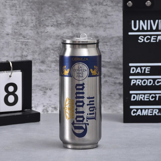 🍺 500ml Θερμός Ανοξείδωτο σε Σχήμα Κουτάκι Μπύρας – Με Καλαμάκι & Καπάκι 🥤❄️🔥