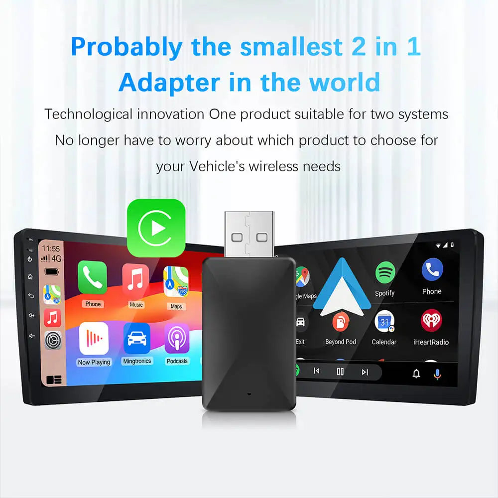 🚗 2-in-1 Wireless CarPlay & Android Auto Adapter | Smart Mini BT + WiFi USB Dongle | Plug & Play | Universal Compatibility for OEM Cars