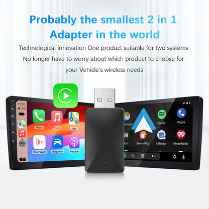 🚗 2-in-1 Wireless CarPlay & Android Auto Adapter | Smart Mini BT + WiFi USB Dongle | Plug & Play | Universal Compatibility for OEM Cars