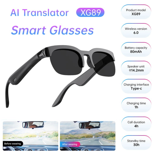 🕶 XG89 Bluetooth AI Smart Translator Glasses – 110+ Γλώσσες | UV Protection | Hands-Free Κλήσεις & Μουσική