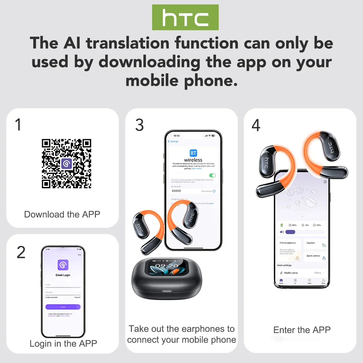 🎧✨ HTC NE27 Wireless Earbuds με AI Translator & LED Earhook 🚀🔊