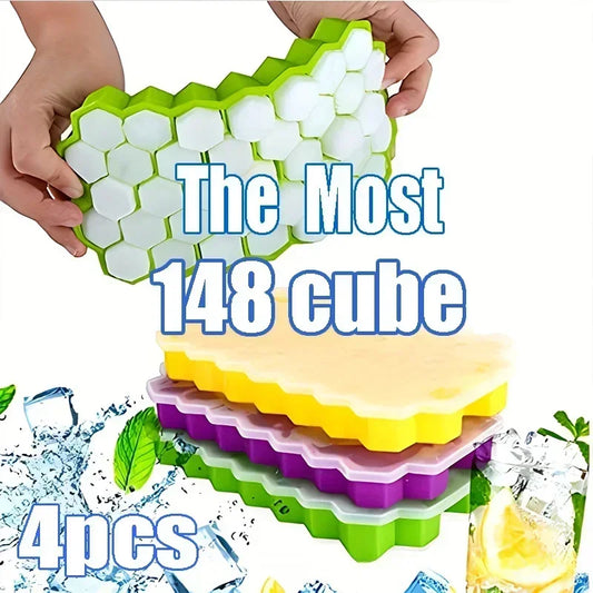 🧊🍯 Honeycomb Ice Cube Trays – Σιλικονούχα Φόρμα Παγάκια Κυψέλης με Καπάκι ✨ (1/2/4 τεμάχια)