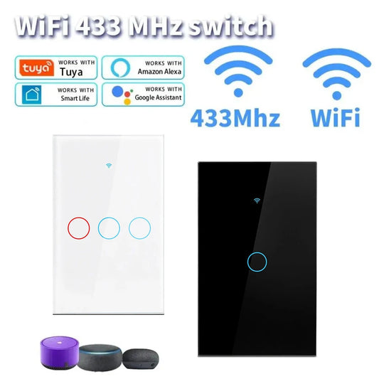 💡📱 Tuya WiFi Smart Touch Διακόπτης Τοίχου 1 / 2 / 3 Gang – Χωρίς Ουδέτερο | Alexa & Google Home 📱💡