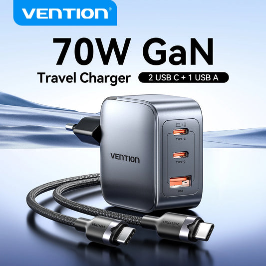 ⚡ Vention 70W GaN Φορτιστής – PD & Quick Charge 3.0 Μικρός, ισχυρός και απόλυτα αποδοτικός – ο φορτιστής που καλύπτει όλες σου τις συσκευές! 🔋📱💻