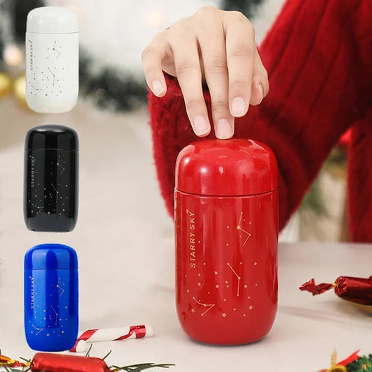 🌌✨ Mini Θερμός "Starry Sky" 200ml | 304 Ανοξείδωτο Ατσάλι | ☕ Leakproof | Μικρό & Φορητό
