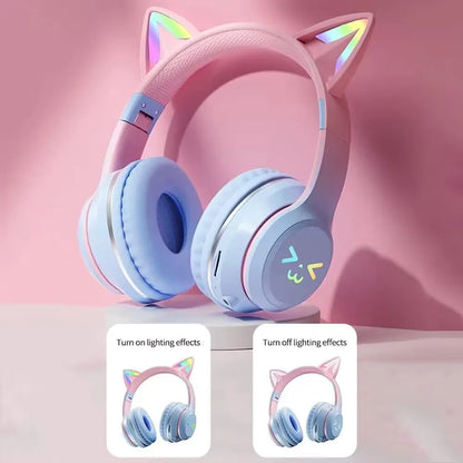 🎧 RGB Glow Cat Ear Wireless Headphones | Bluetooth 5.3 Earbuds με LED Φωτισμό & Μικρόφωνο | Ασύρματα Gaming & Sports Headphones