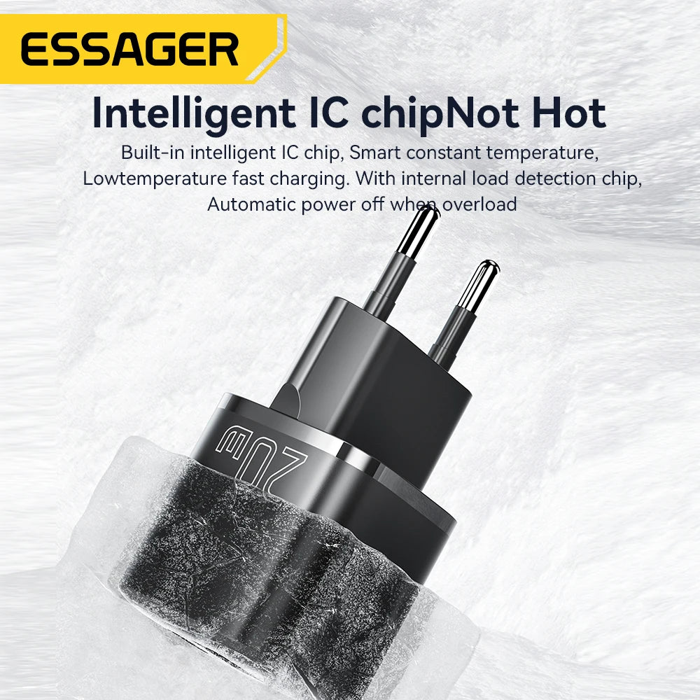 ⚡ Essager 20W GaN USB Type C Charger – PD & QC 3.0 Γρήγορος Φορτιστής
