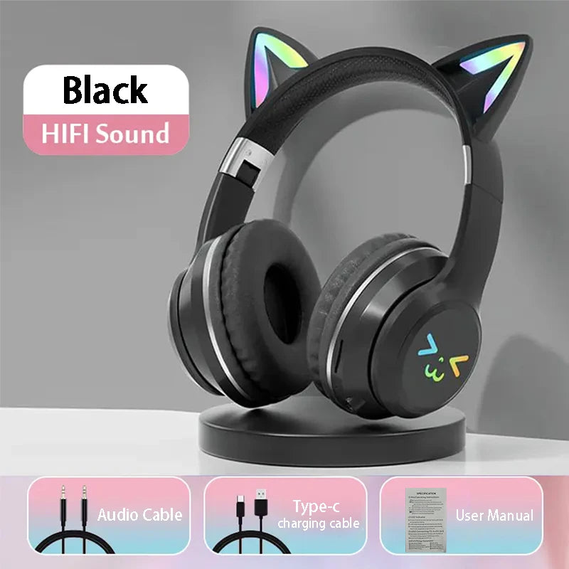 🎧 RGB Glow Cat Ear Wireless Headphones | Bluetooth 5.3 Earbuds με LED Φωτισμό & Μικρόφωνο | Ασύρματα Gaming & Sports Headphones