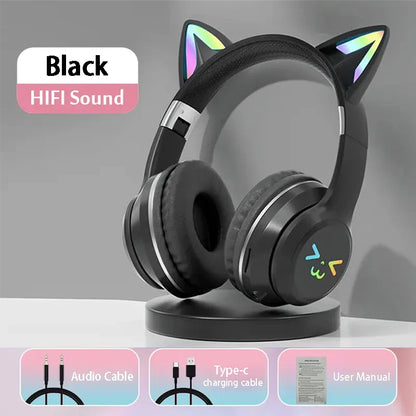 🎧 RGB Glow Cat Ear Wireless Headphones | Bluetooth 5.3 Earbuds με LED Φωτισμό & Μικρόφωνο | Ασύρματα Gaming & Sports Headphones