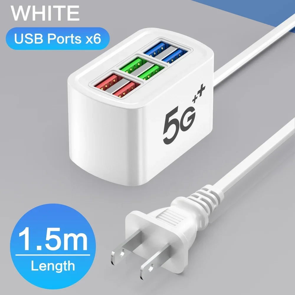 ⚡ Fast USB Charger 6-in-1 – Desktop Power Strip με 5 Θύρες USB + 1 AC