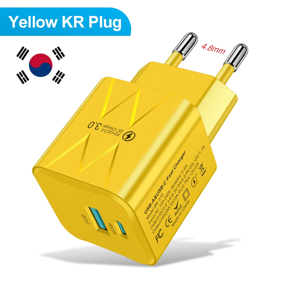 ⚡🔌 PD 25W USB-C Fast Charger 🚀📱 (2 Θύρες – USB-A + USB-C)