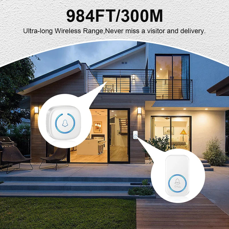 🔔🏠 Wireless Intelligent Doorbell – Έξυπνο Ασύρματο Κουδούνι με 60 Μελωδίες, 5 Επίπεδα Έντασης & Εμβέλεια 300M 📶✨