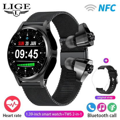 🎯 LIGE NFC Smartwatch με Ενσωματωμένα TWS Ακουστικά – 2 σε 1, Ρολόι & Ακουστικά! 🎯