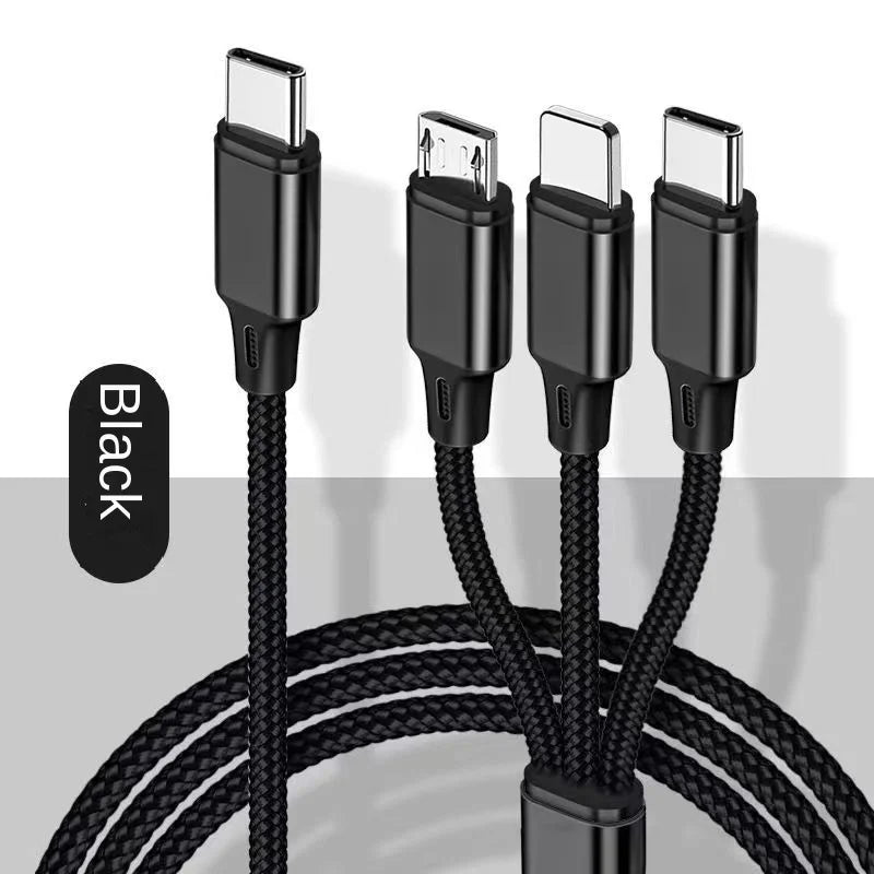 ⚡ Type-C Τριπλό Καλώδιο Φόρτισης – PD Fast Charging 3 σε 1, 1.2m 🚀🔌