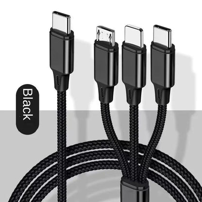 ⚡ Type-C Τριπλό Καλώδιο Φόρτισης – PD Fast Charging 3 σε 1, 1.2m 🚀🔌