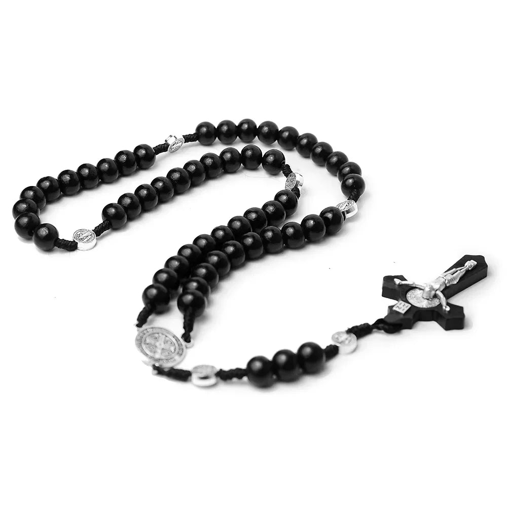 ✝️ Catholic Wood Beaded Rosary Necklace – Ξύλινο Ροζάριο με INRI Σταυρό | Ανδρικό & Γυναικείο Μακρύ Κολιέ Προσευχής