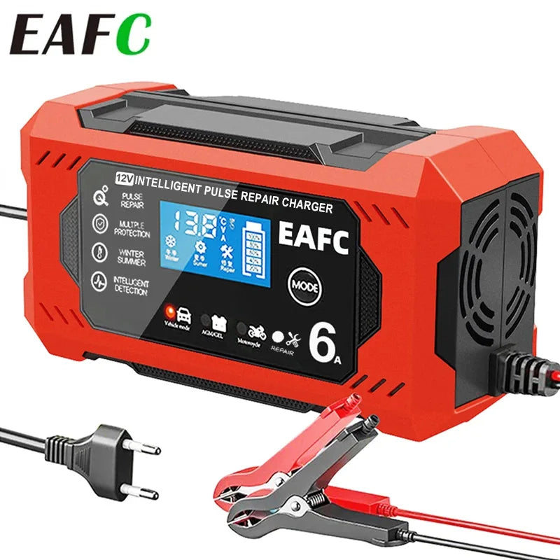 🔋🚗 Smart Battery Charger 12V 6A – Car & Motorcycle with LCD Repair Mode 🚗🔋