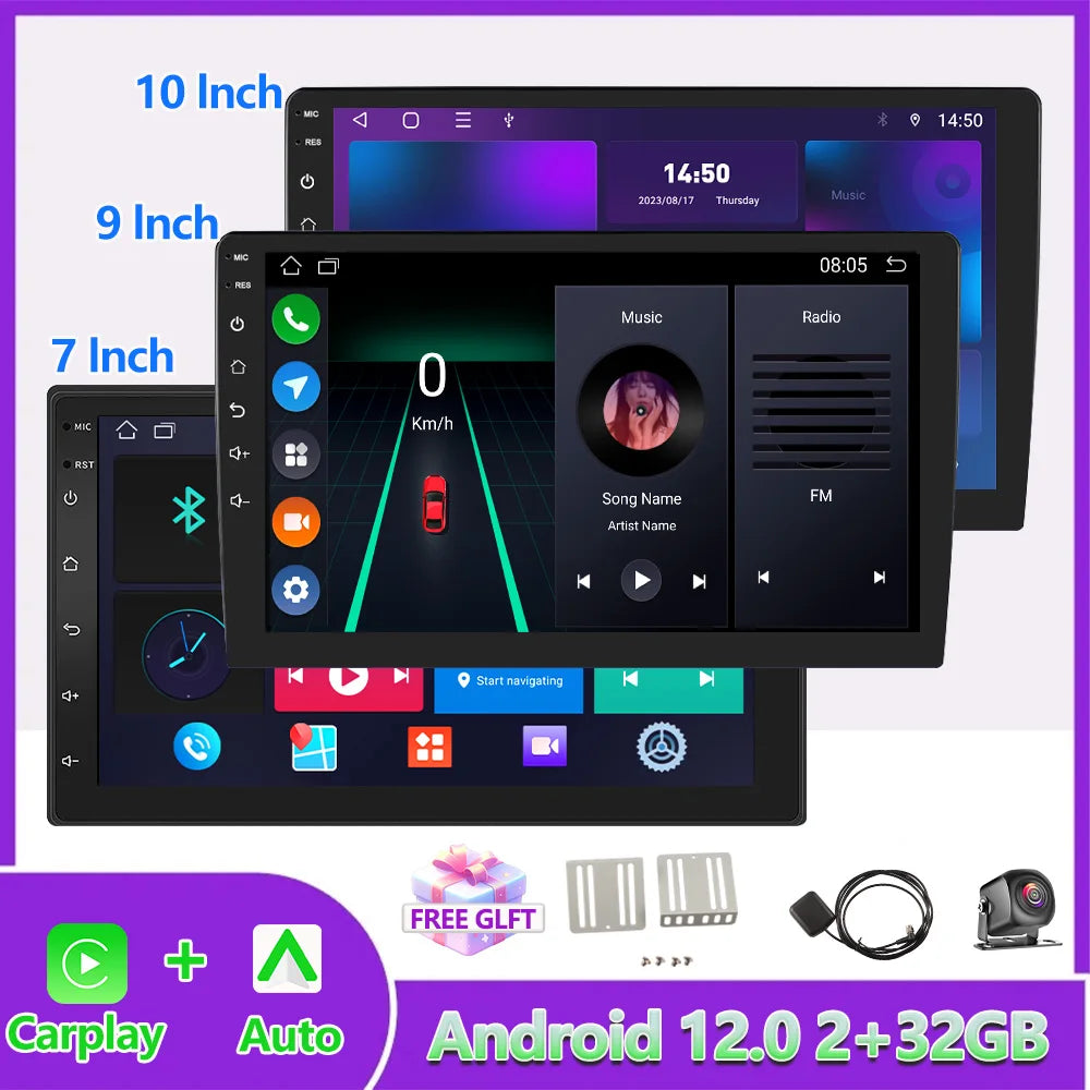 🚗🎶 BOSSCAR 2 Din Android 12 Car Multimedia Player – Οθόνη 7"/9"/10.1", 4G + 64G, GPS, CarPlay & Android Auto 📡✨