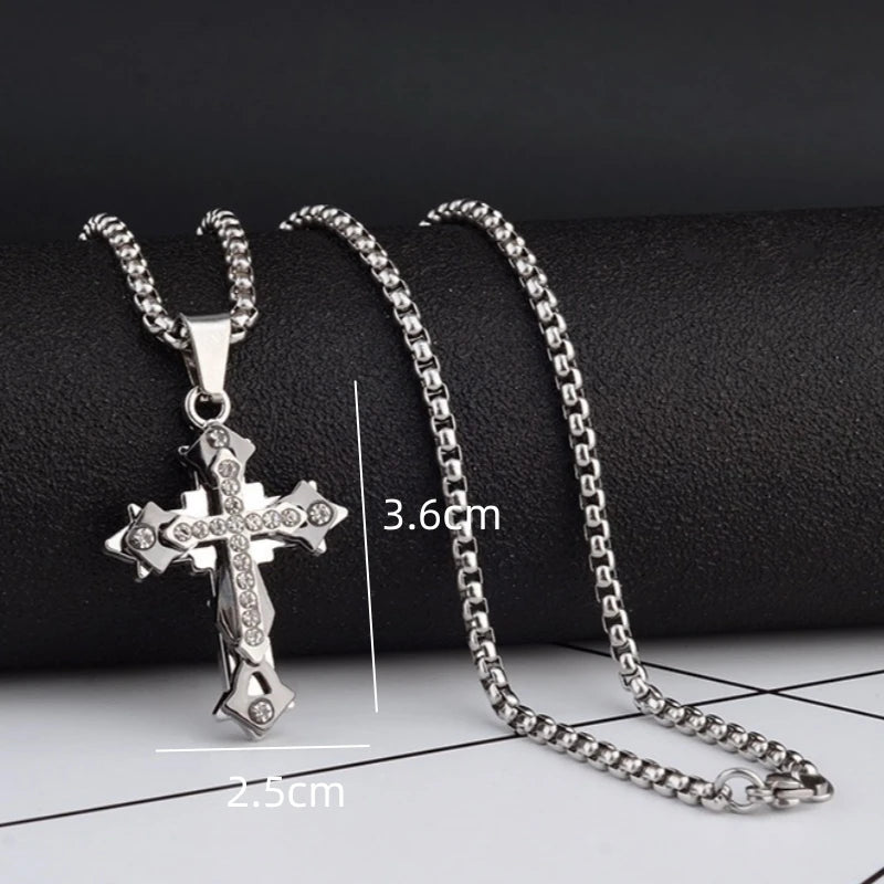 ✝️ High Quality Cross Titanium Steel Necklace – Ανδρικό & Γυναικείο Κολιέ με Σταυρό & Rhinestones | Ανοξείδωτο Ατσάλι, Anti-Fade & Fashion Design