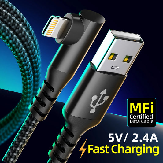 ⚡📱 90° Lightning Cable MFi Certified – Δεξιάς Γωνίας Φορτιστής για iPhone 14/13/12 🎯
