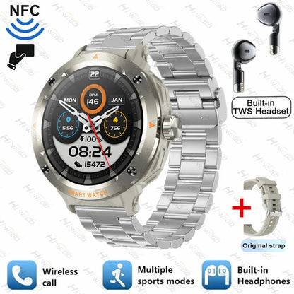 ⌚ Smart Watch με Ενσωματωμένα Bluetooth Ακουστικά 2-σε-1 | NFC, Κλήσεις, GPS, Καρδιακός Ρυθμός & Μουσική – Ιδανικό Δώρο για Άνδρες