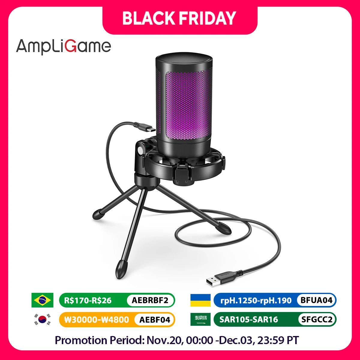 🎤 AmpliGame by FIFINE A2 RGB USB Gaming Microphone Light-Touch Mute • Tripod Included • PC/PS4/PS5 • Streaming-Ready 🔥🎮