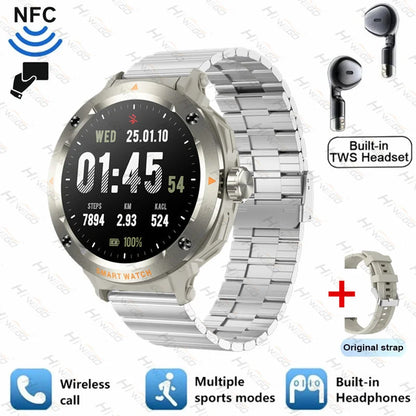 ⌚ Smart Watch με Ενσωματωμένα Bluetooth Ακουστικά 2-σε-1 | NFC, Κλήσεις, GPS, Καρδιακός Ρυθμός & Μουσική – Ιδανικό Δώρο για Άνδρες