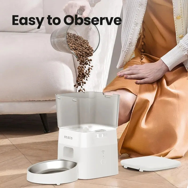 🐱 ROJECO 2L Smart Automatic Cat Feeder | Αυτόματος WiFi Διανομέας Τροφής για Γάτες & Μικρούς Σκύλους | Με Χρονοδιακόπτη & Έλεγχο μέσω Εφαρμογής
