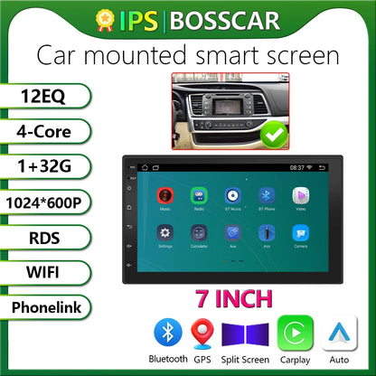 🚗🎶 BOSSCAR 2 Din Android 12 Car Multimedia Player – Οθόνη 7"/9"/10.1", 4G + 64G, GPS, CarPlay & Android Auto 📡✨